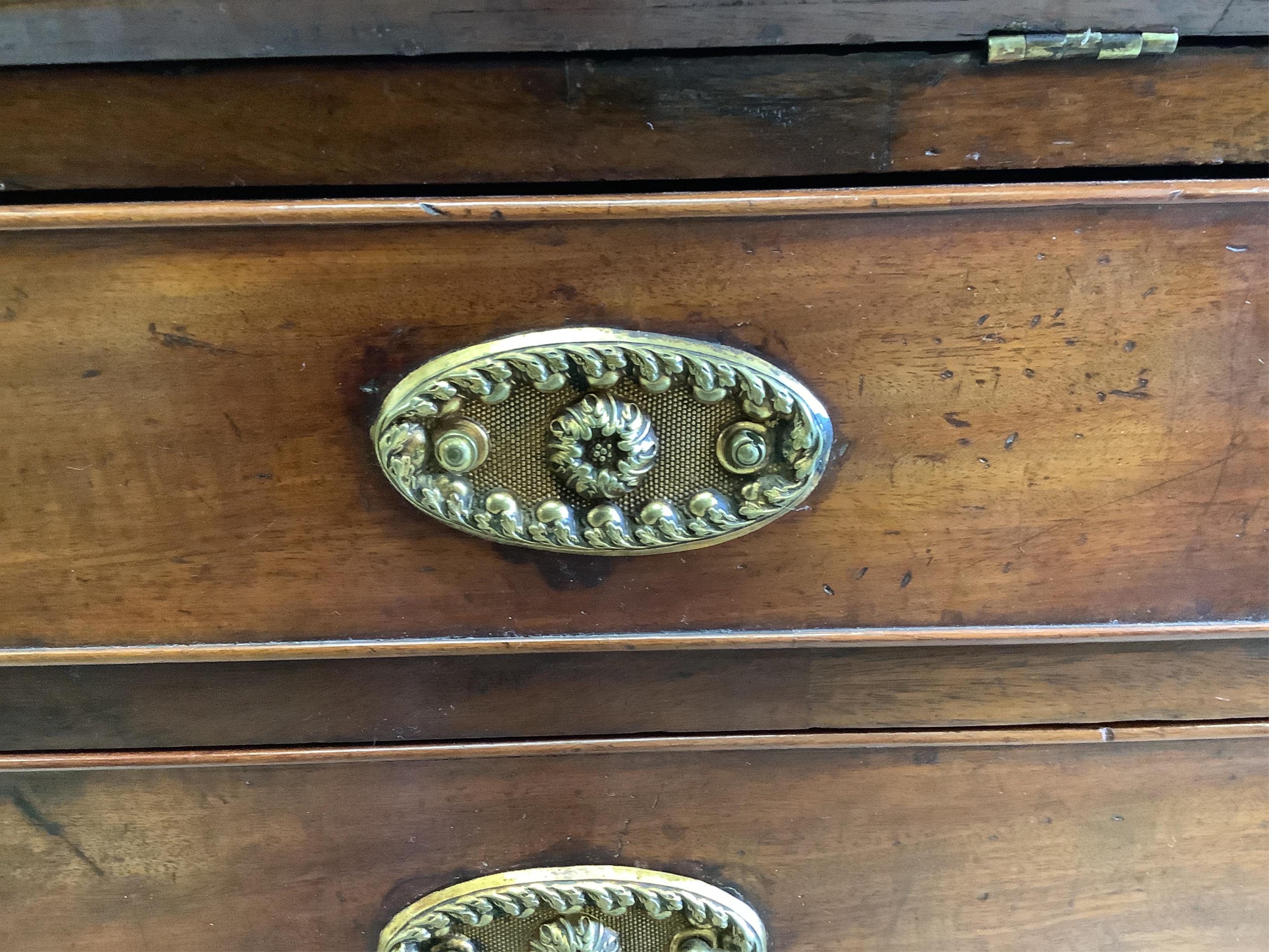 A George III mahogany bureau, width 91cm, depth 52cm, height 103cm. Condition - poor